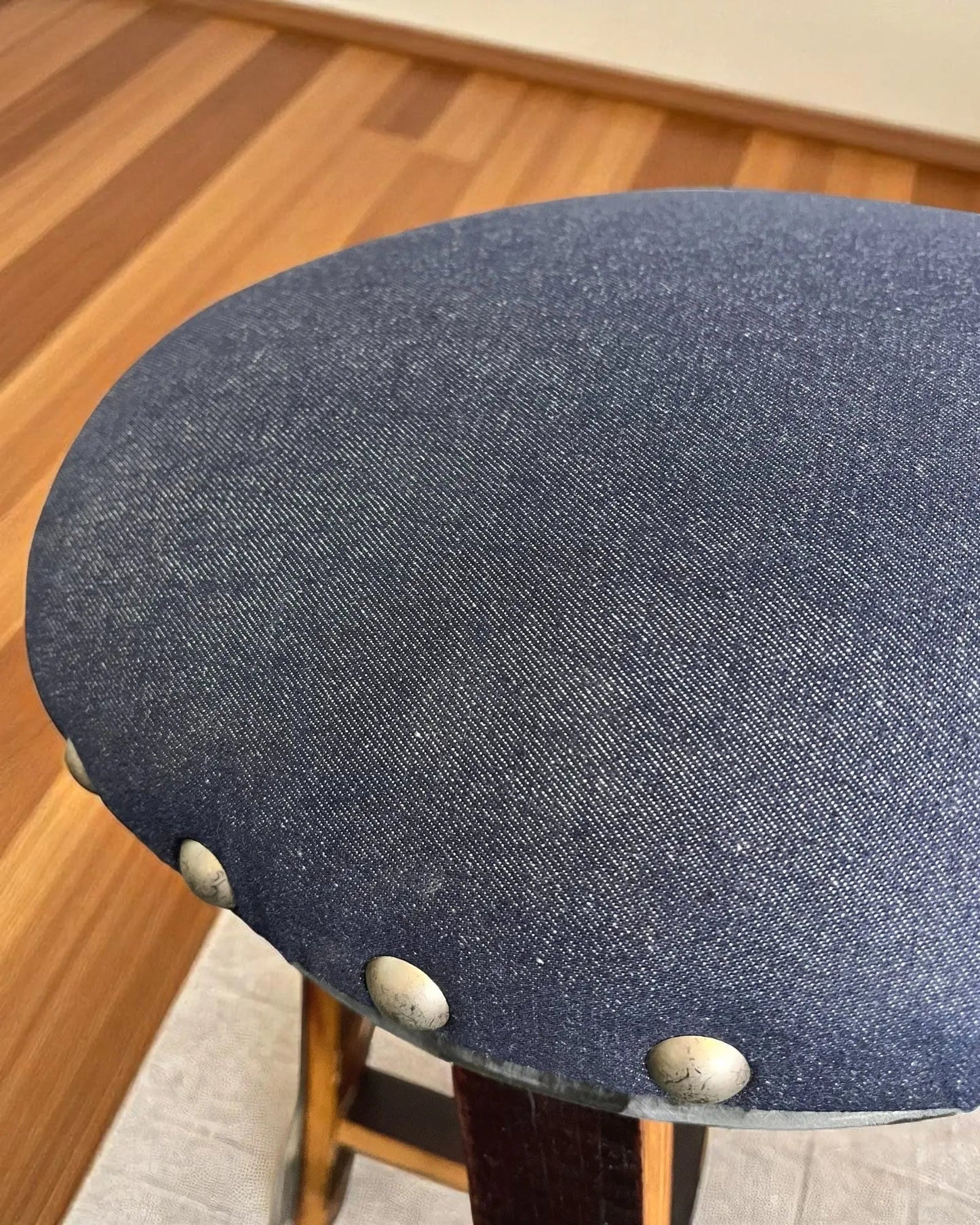 Dark Navy Blue Oak Barrel Bar Stool