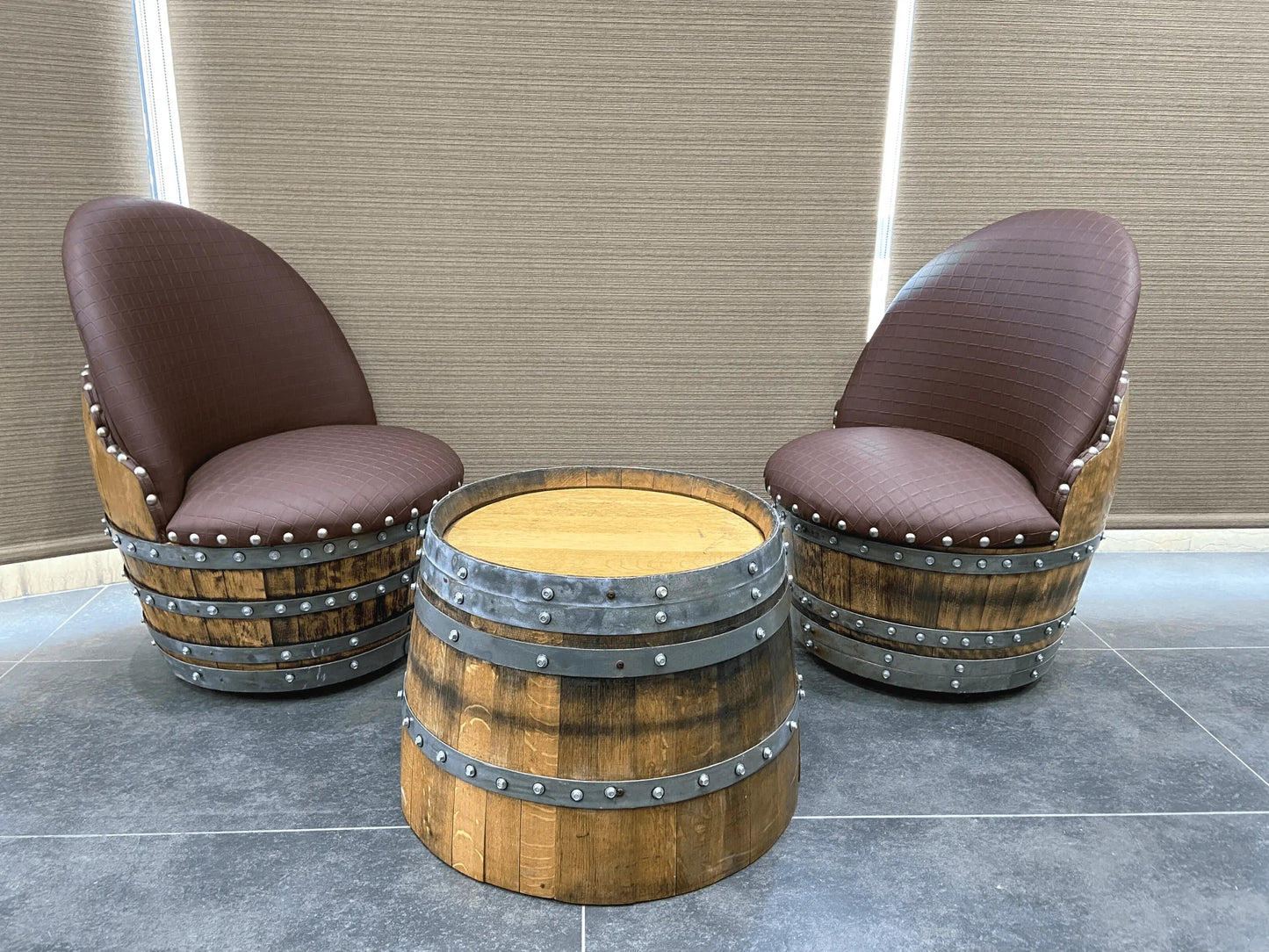 Rustic Whiskey Barrel Furniture Set