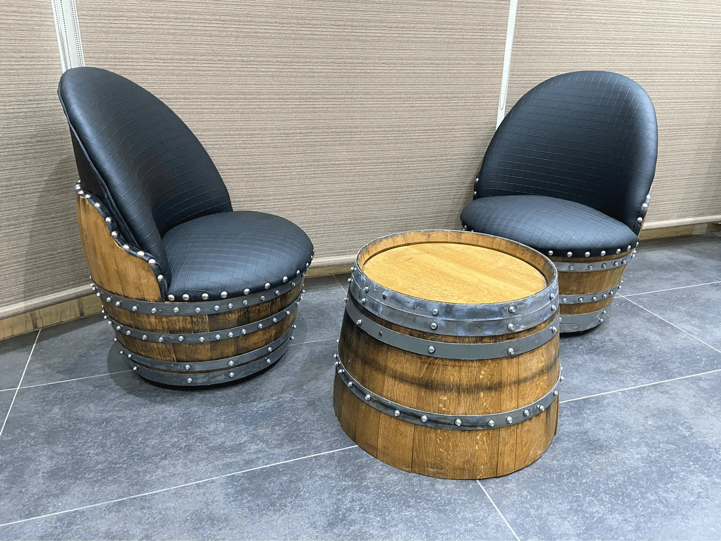 Rustic Whiskey Barrel Furniture Set