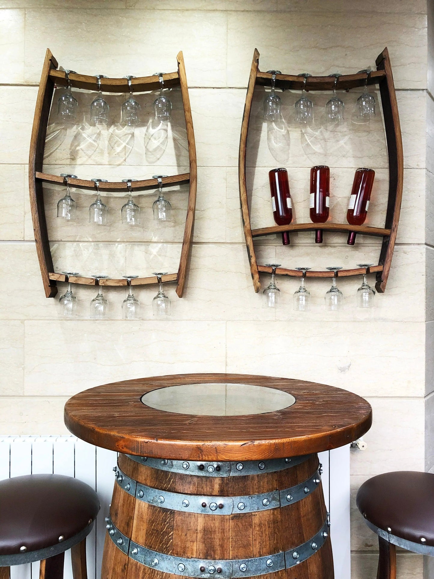 Wine Barrel Wall Mount Wine Rack Set