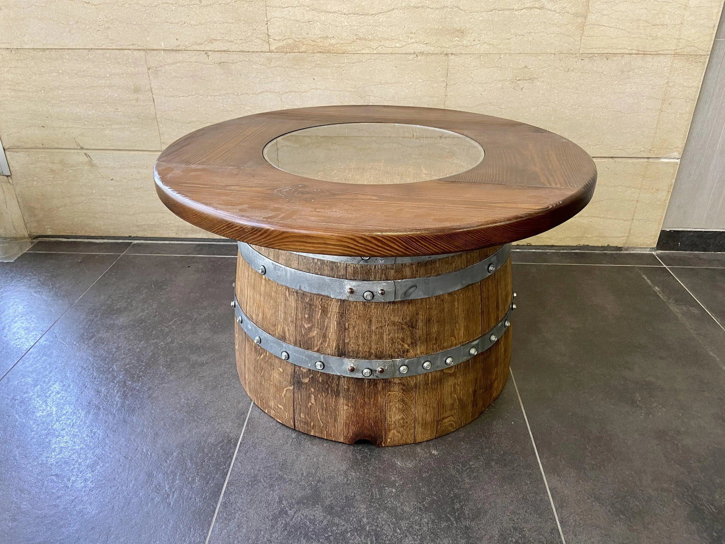 Rustic Whiskey Barrel Furniture Set - Round Coffee Table