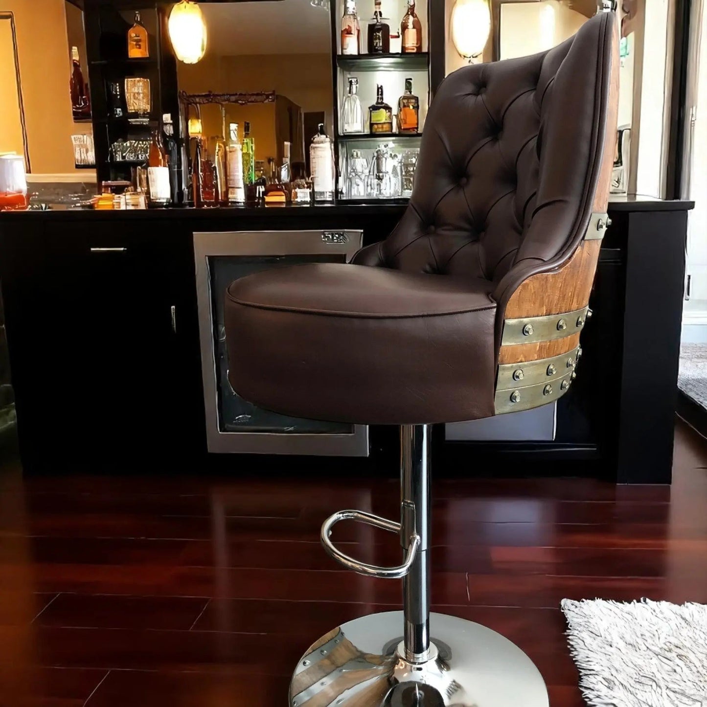 Luxury Oak Barrel Bar Stool
