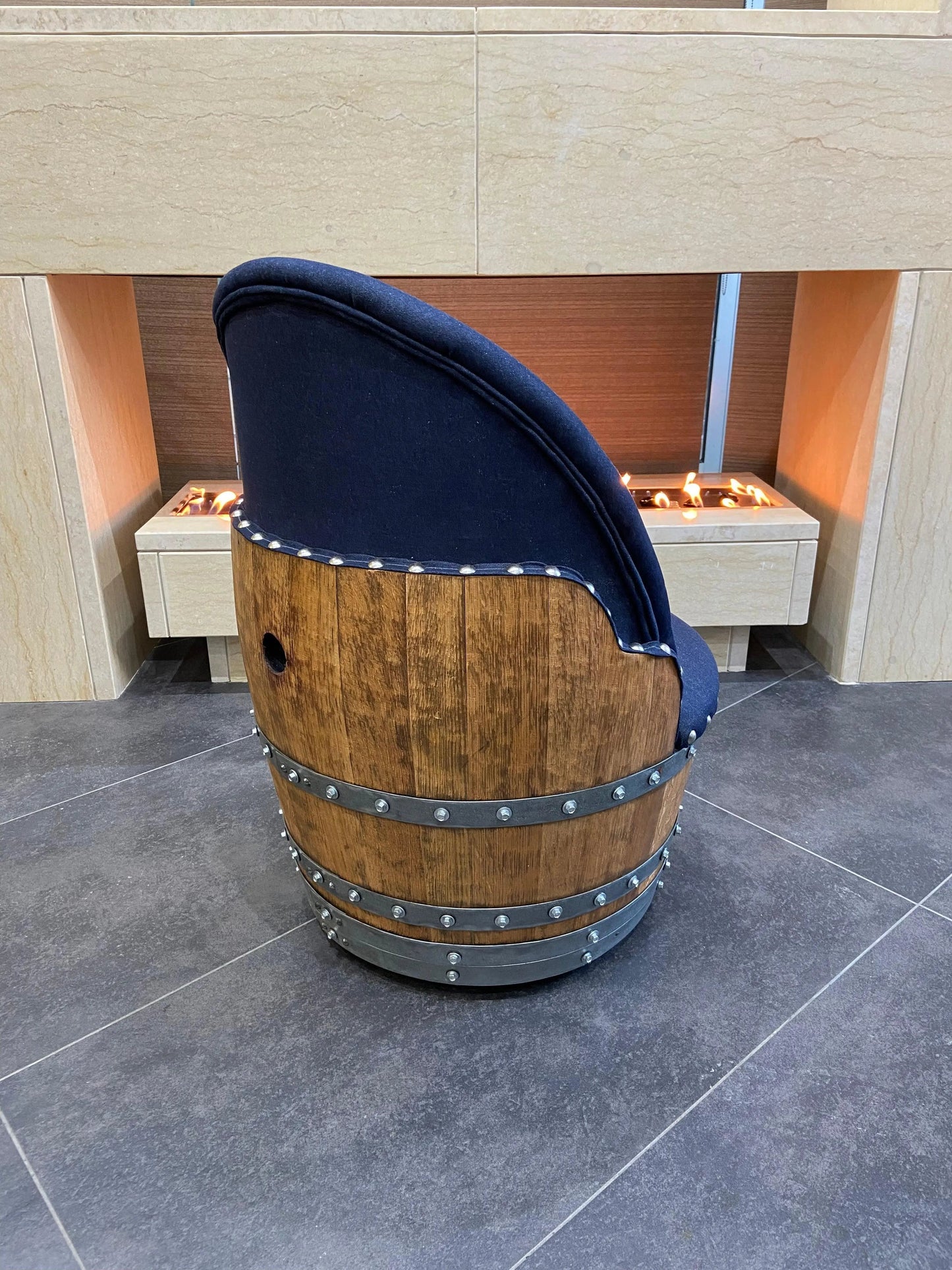 Dark Navy Blue Wine Barrel Poker Set with Game Table & Barrel Chair