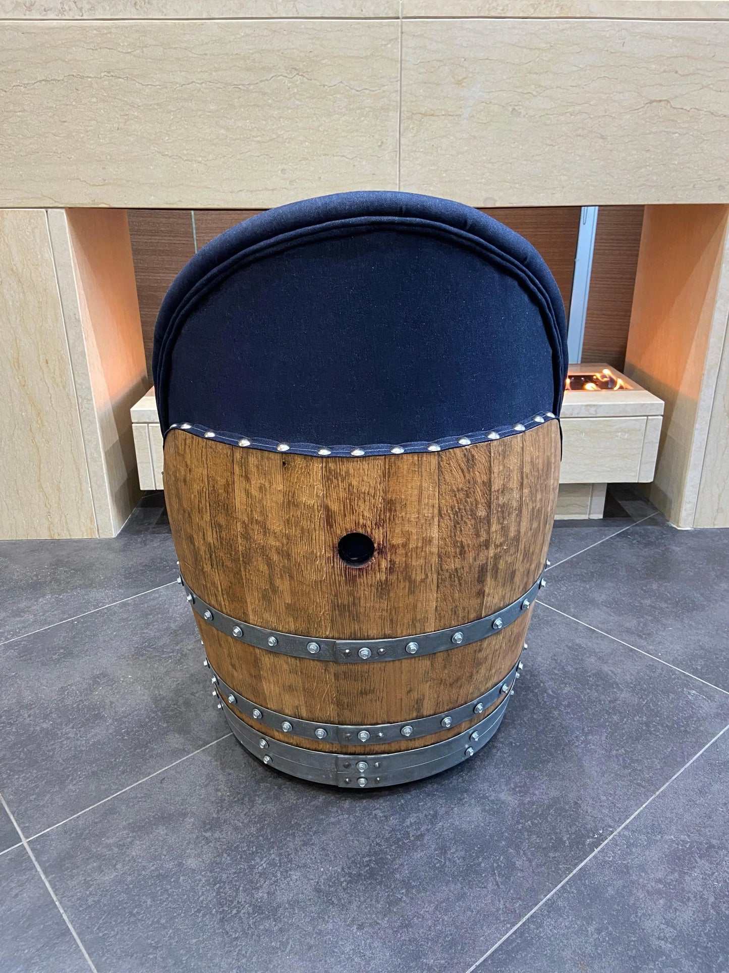 Dark Navy Blue Wine Barrel Poker Set with Game Table & Barrel Chair