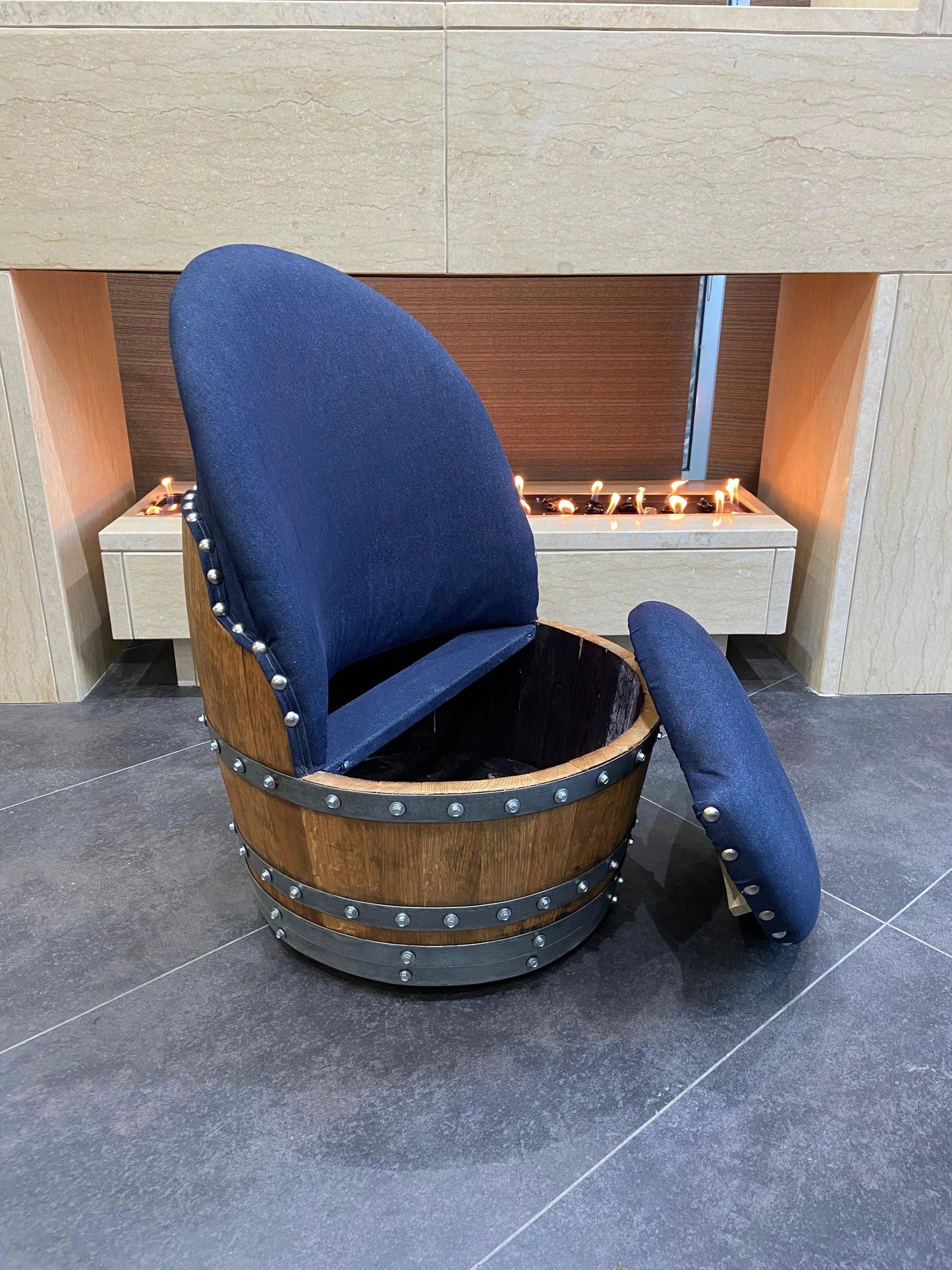 Dark Navy Blue Wine Barrel Poker Set with Game Table & Barrel Chair