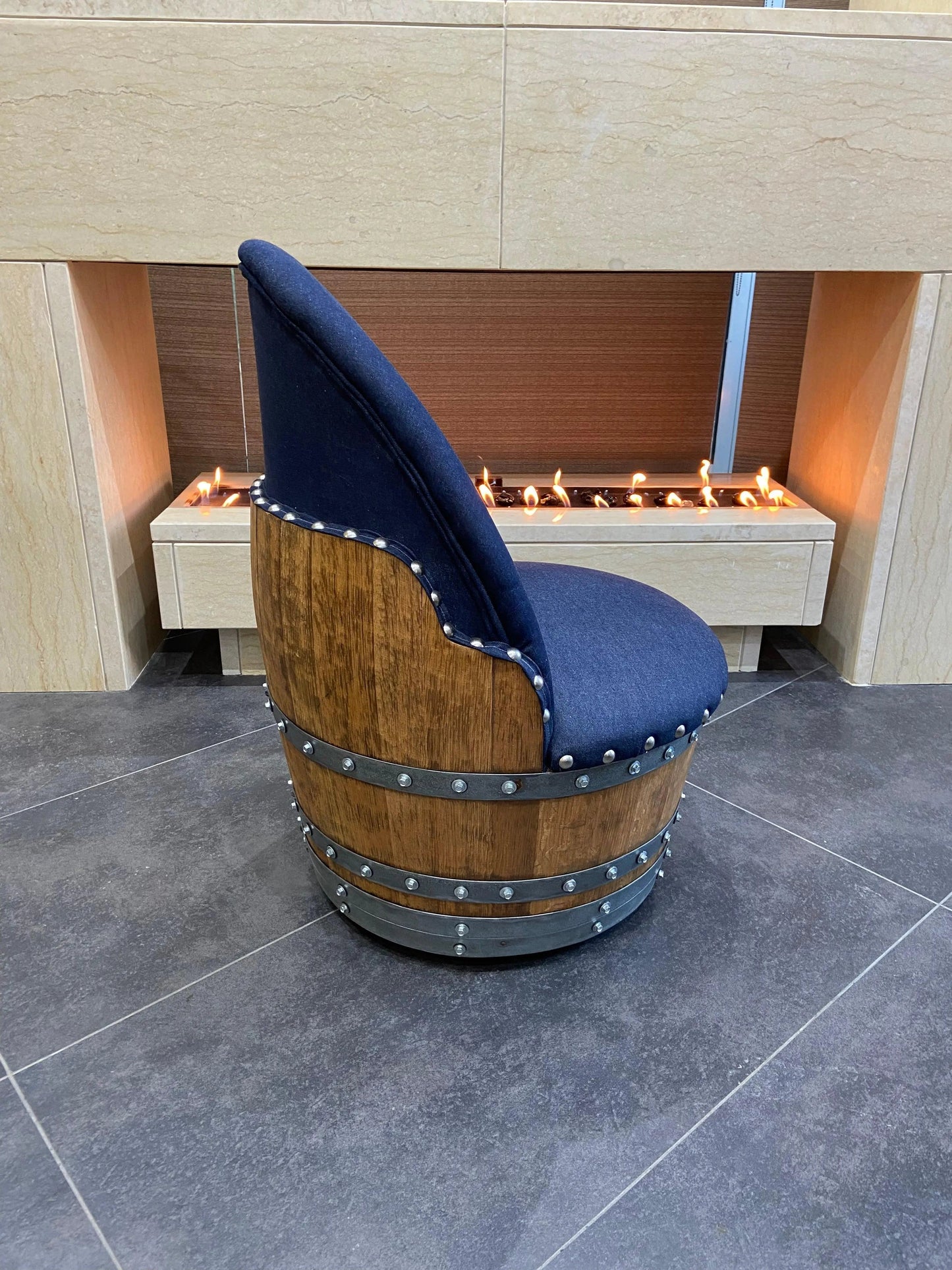 Dark Navy Blue Wine Barrel Poker Set with Game Table & Barrel Chair