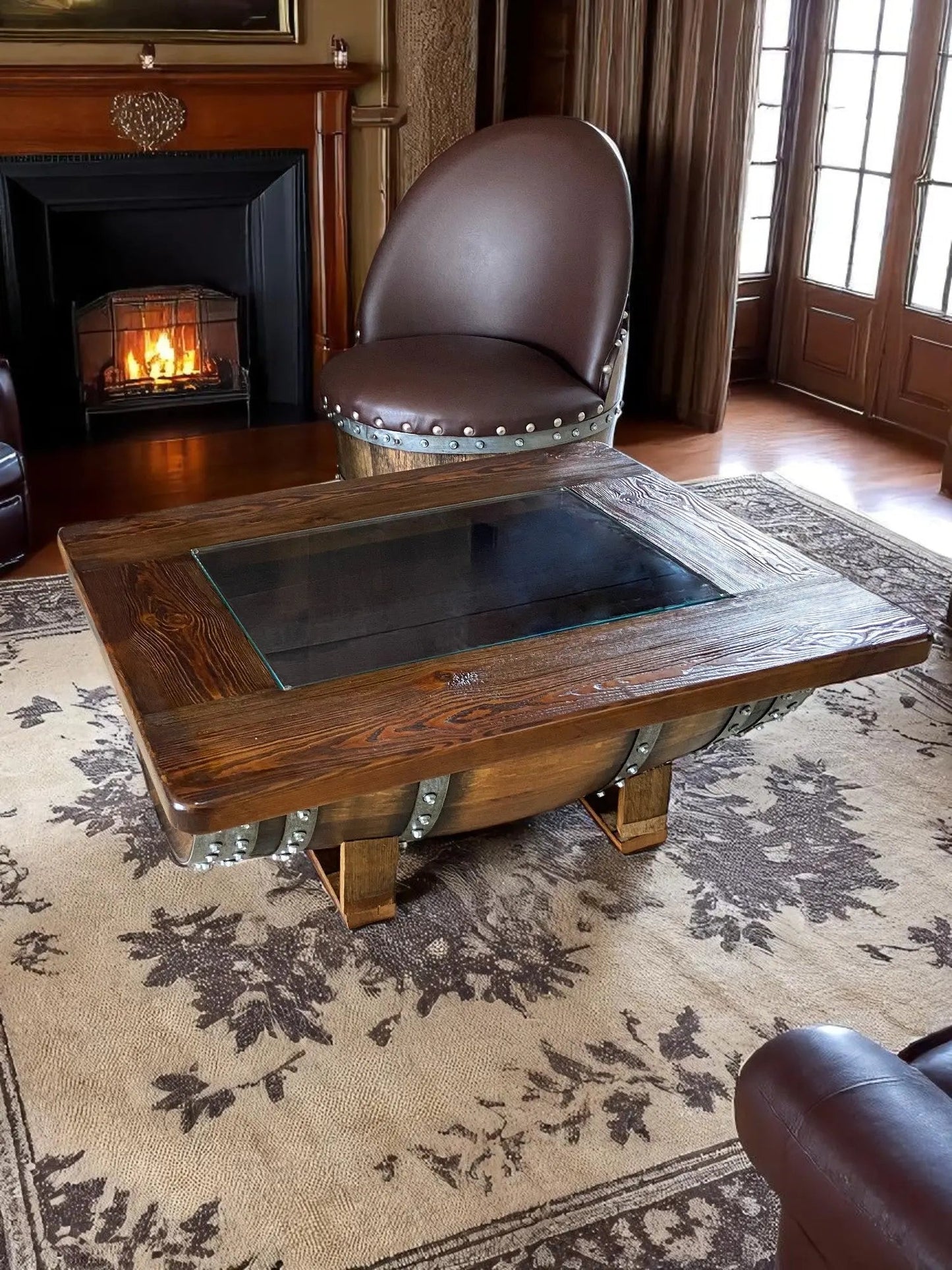 Dark Oak Whiskey Barrel Coffee Table