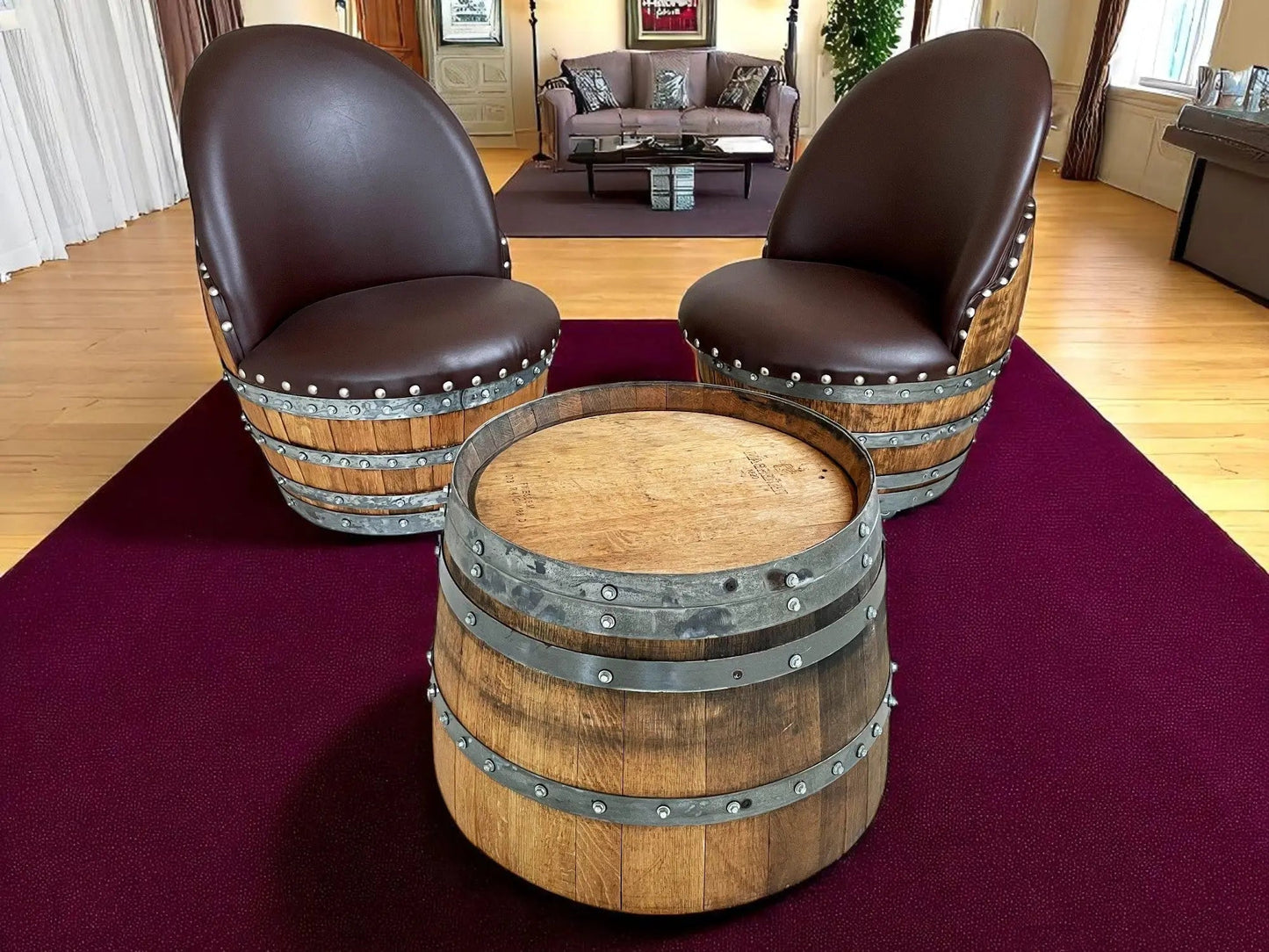 Rustic Whiskey Barrel Furniture Set