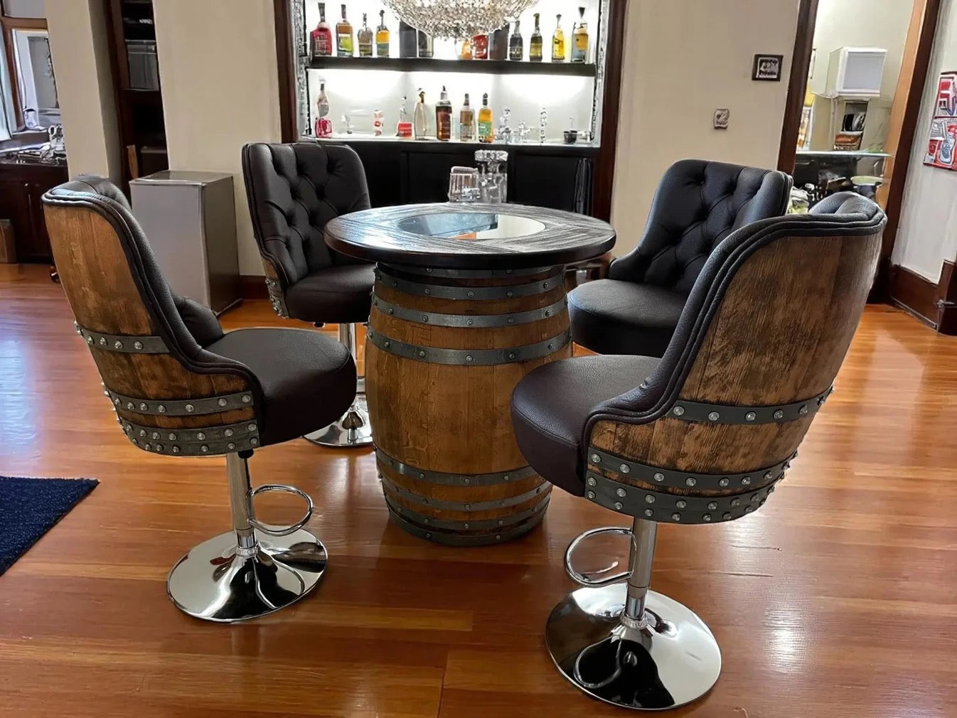 Luxury Wine Barrel Bar Set with Pub Table & Wine Barrel Bar Stools