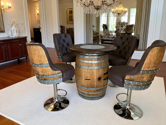 Luxury Wine Barrel Bar Set with Pub Table & Wine Barrel Bar Stools