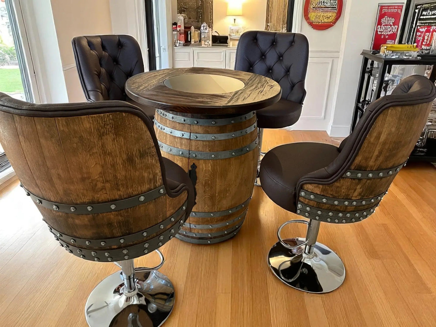 Luxury Oak Barrel Bar Stool