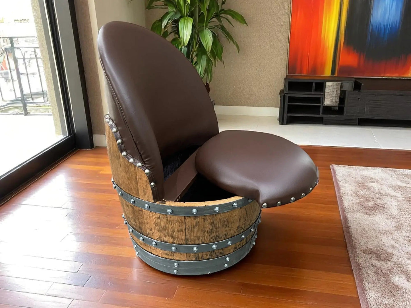 Brown Oak Barrel Chair