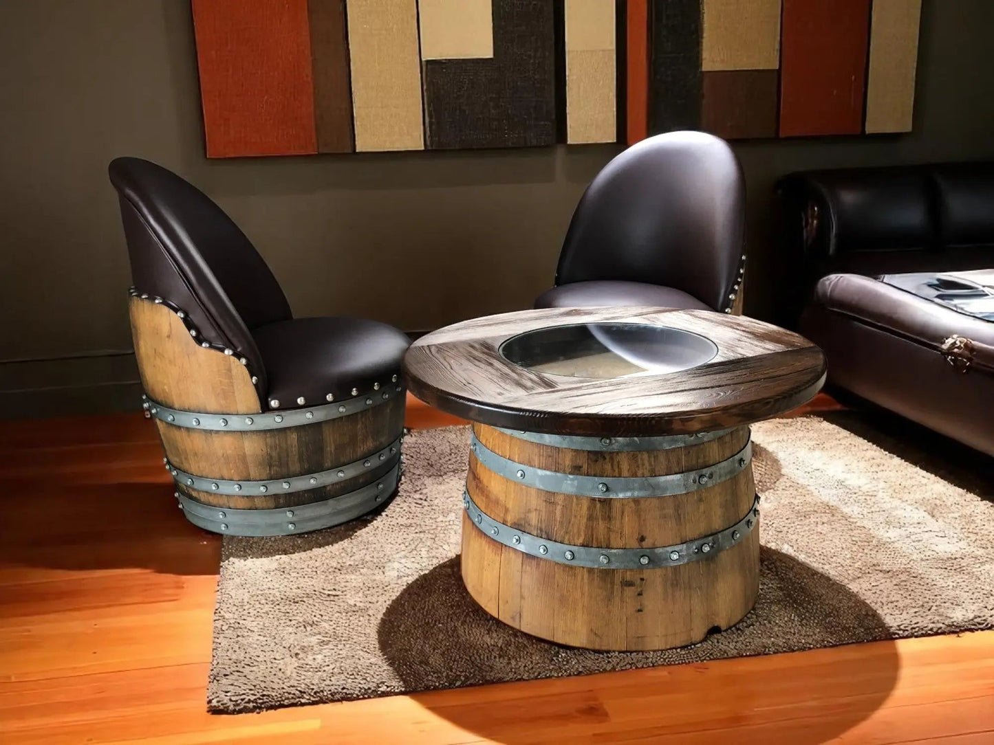 Half-Barrel Coffee Table With Removable Glass Top