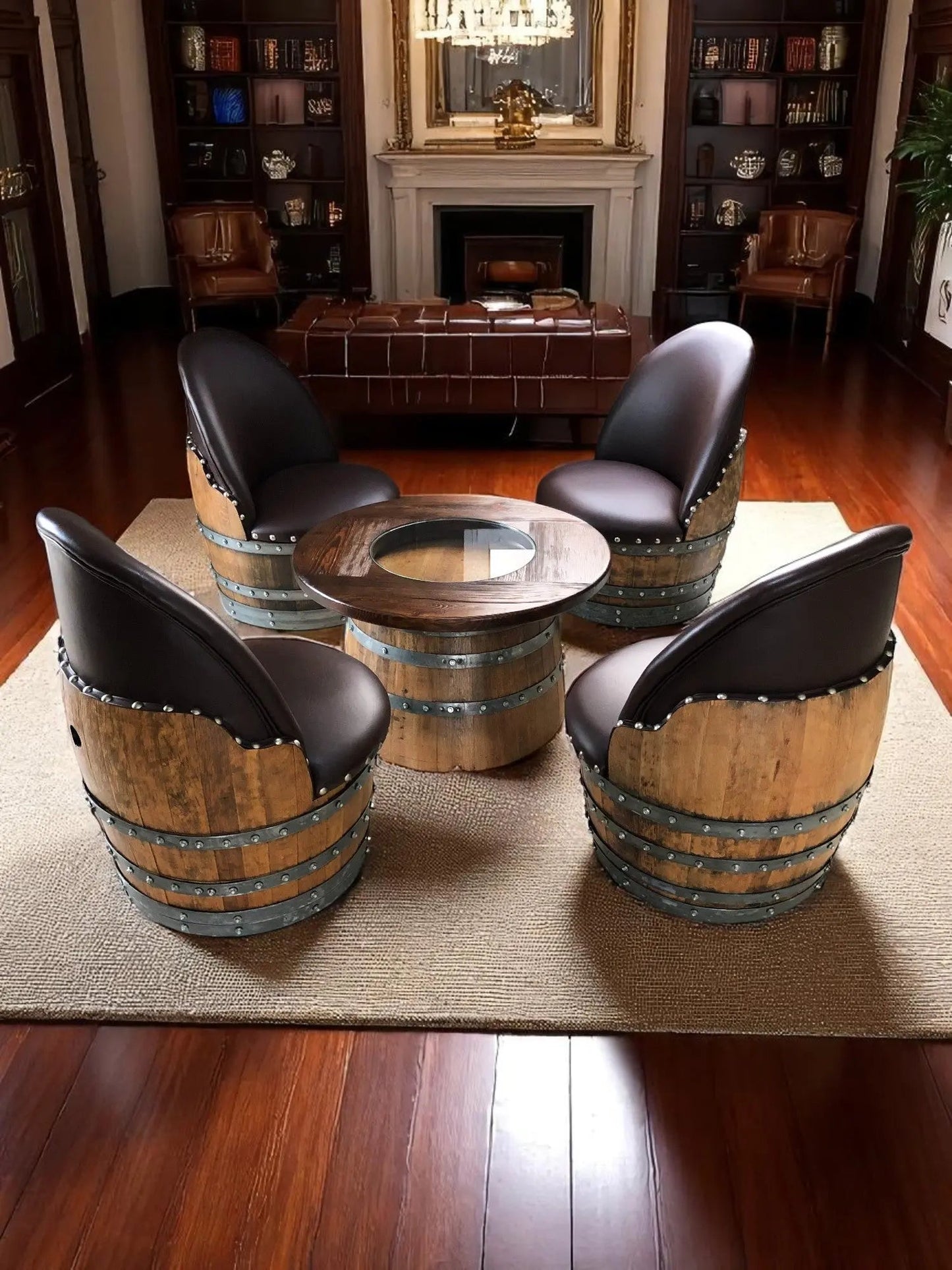 Rustic Whiskey Barrel Furniture Set - Round Coffee Table