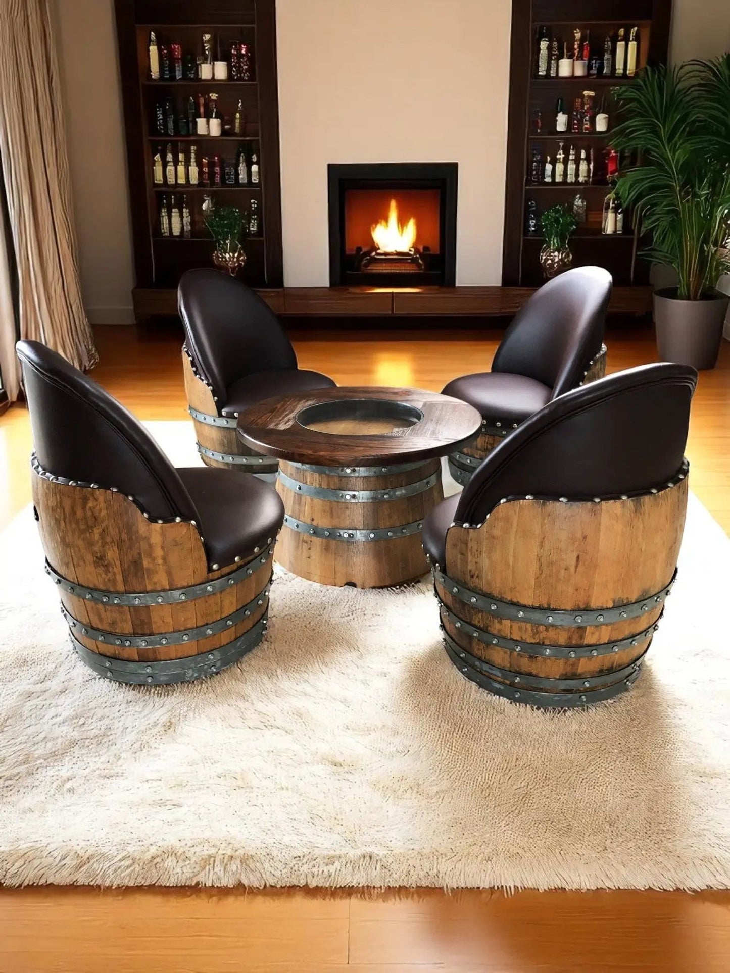 Rustic Whiskey Barrel Furniture Set - Round Coffee Table