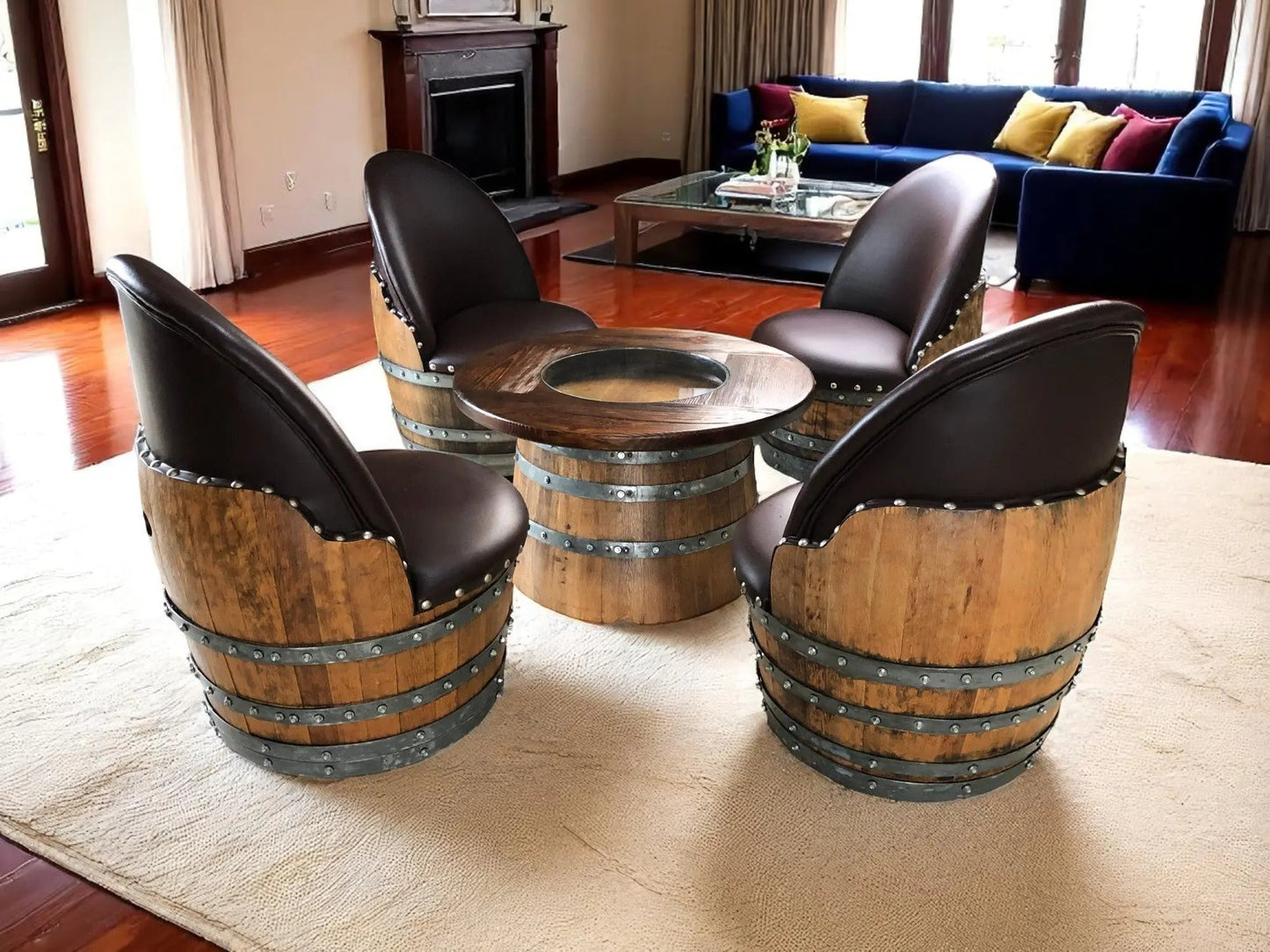 Rustic Whiskey Barrel Furniture Set - Round Coffee Table