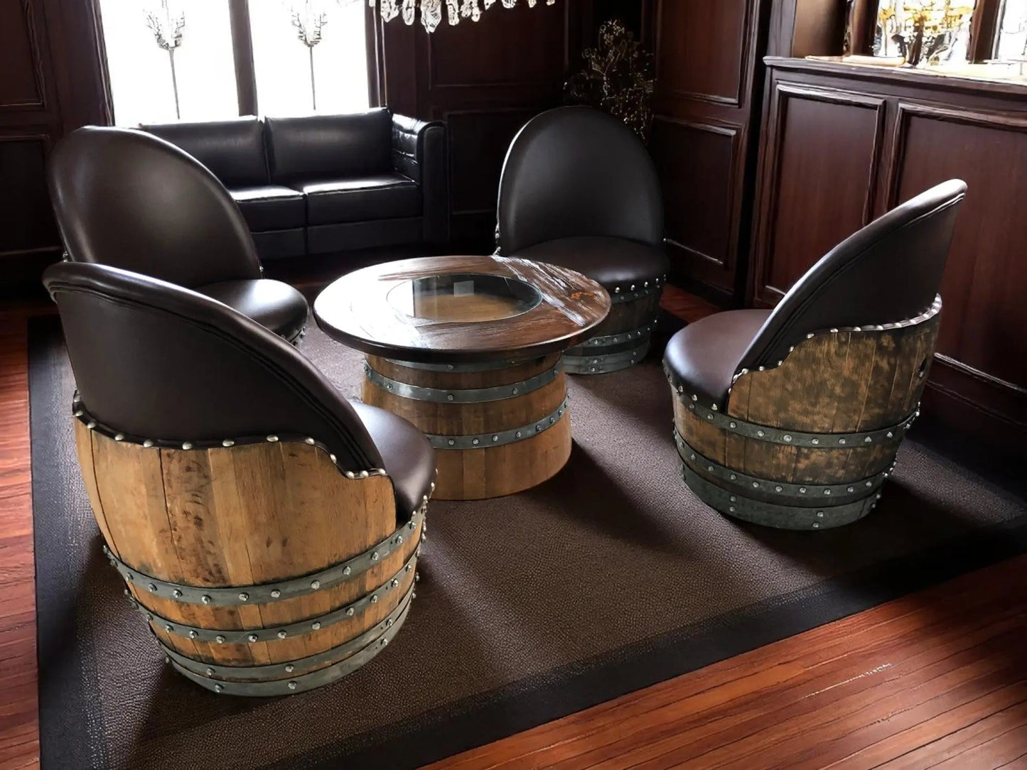 Rustic Whiskey Barrel Furniture Set - Round Coffee Table