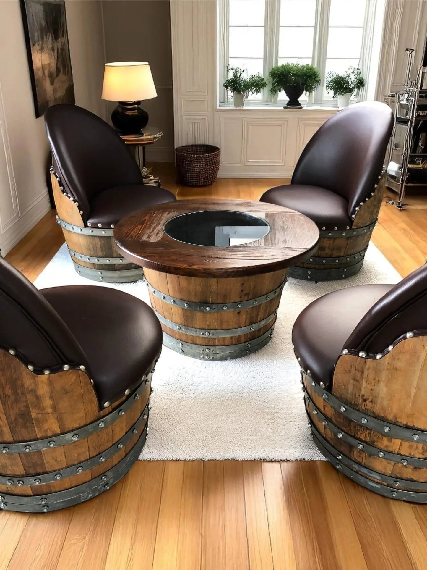 Rustic Whiskey Barrel Furniture Set - Round Coffee Table