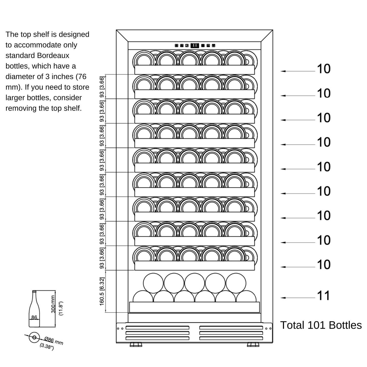 KingsBottle 47" Single Zone Wine Refrigerator – 99 Bottle Wine Cooler with Low-E Glass Door