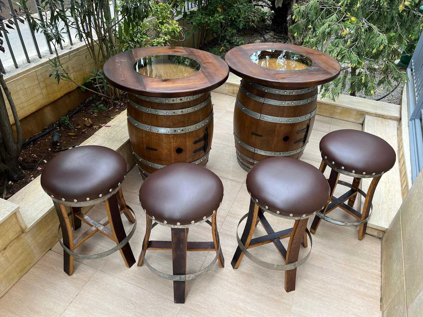 Double Oak Barrel Pub Table Set