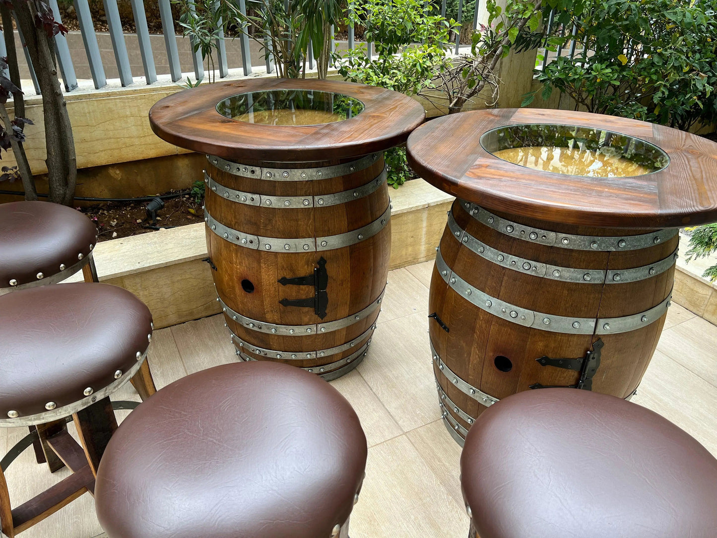 Double Oak Barrel Pub Table Set