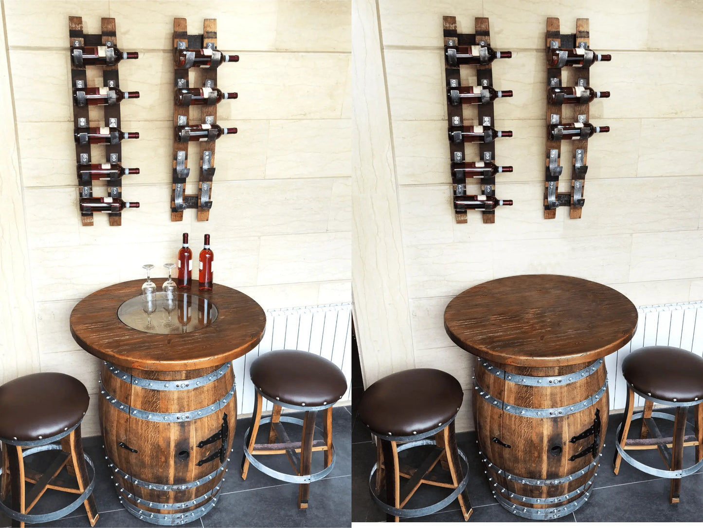 Whiskey & Wine Barrel Bar Set with Wine Rack