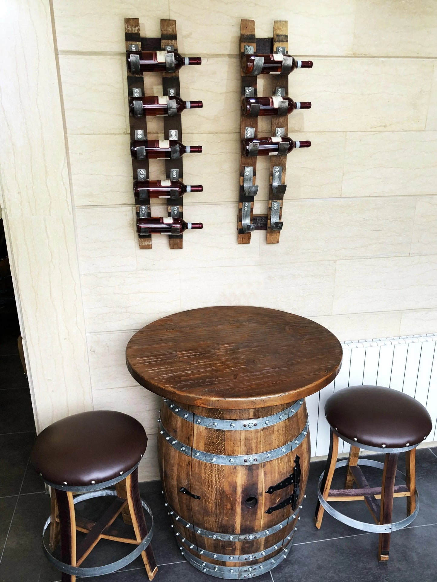 Whiskey & Wine Barrel Bar Set with Wine Rack