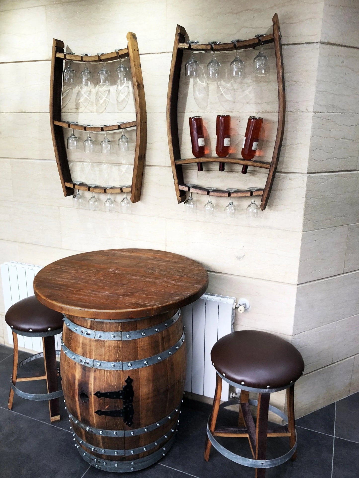 Whiskey & Wine Barrel Bar Set with Wine Rack