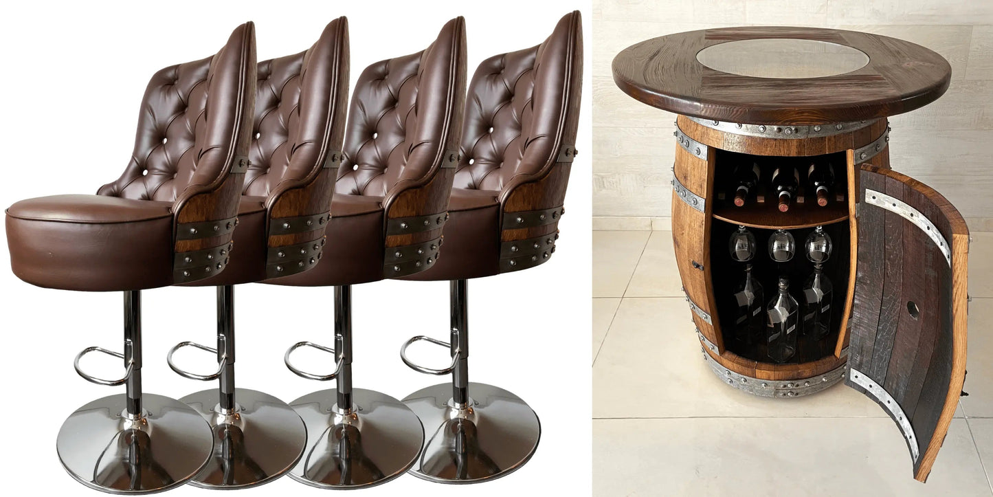 Luxury Wine Barrel Bar Set with Pub Table & Wine Barrel Bar Stools