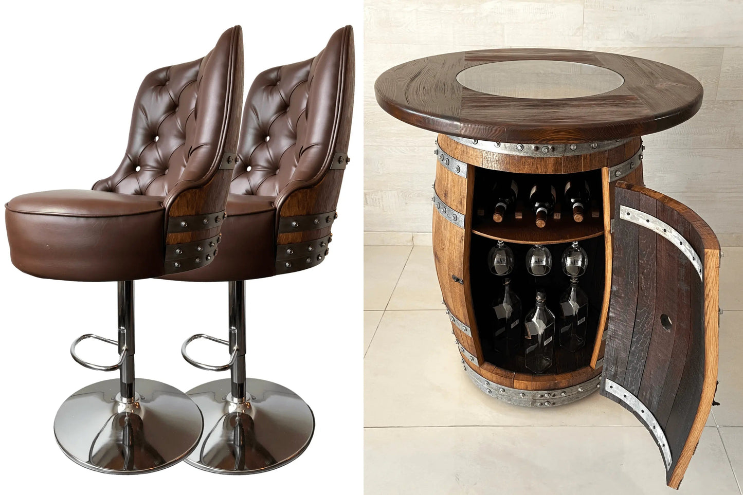 Luxury Wine Barrel Bar Set with Pub Table & Wine Barrel Bar Stools
