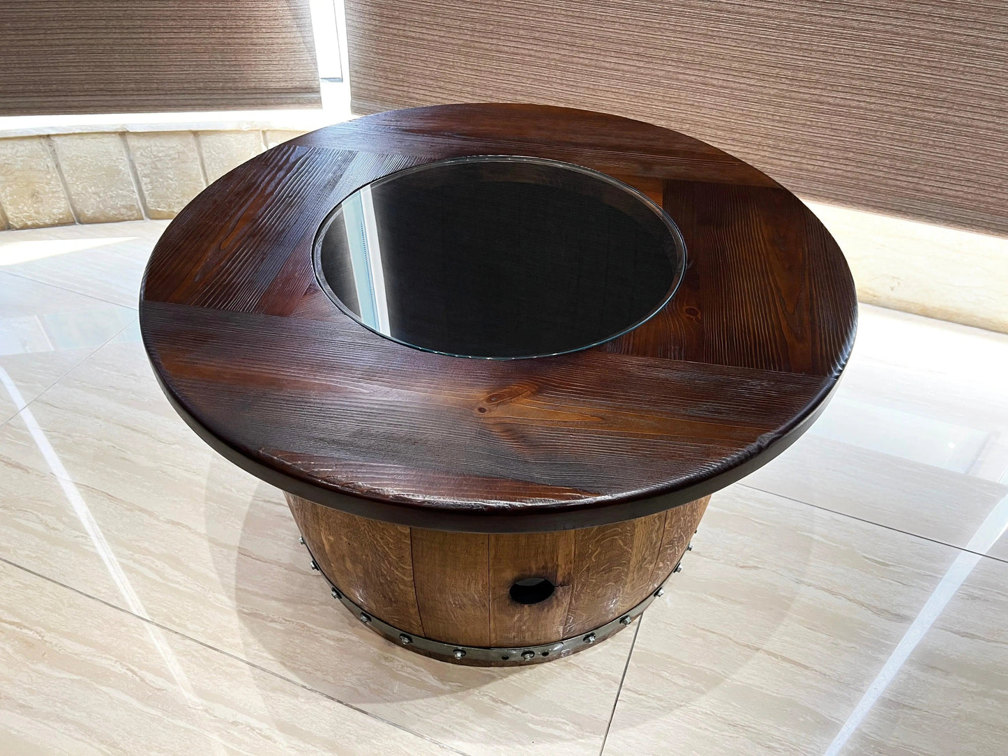 Mid-Barrel Coffee Table with Removable Glass Top