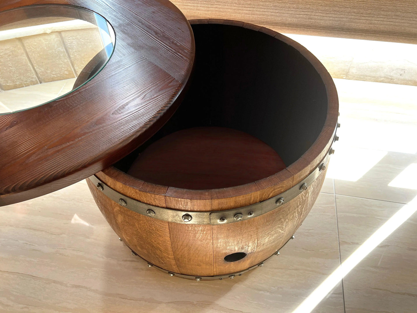 Mid-Barrel Coffee Table with Removable Glass Top