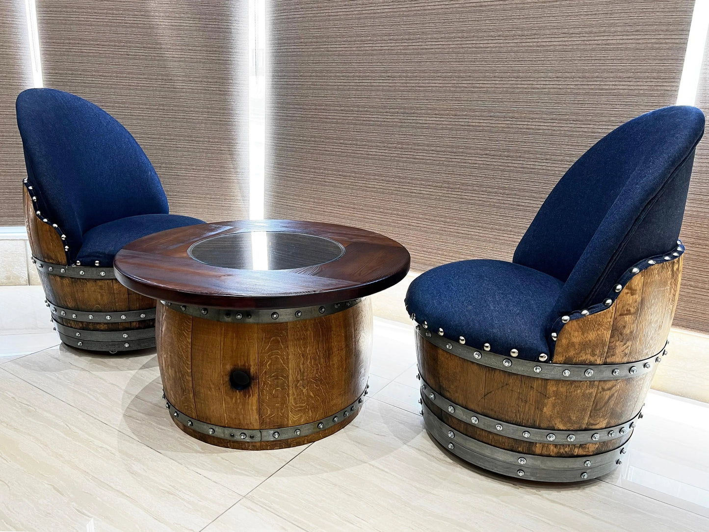 Mid-Barrel Coffee Table with Removable Glass Top