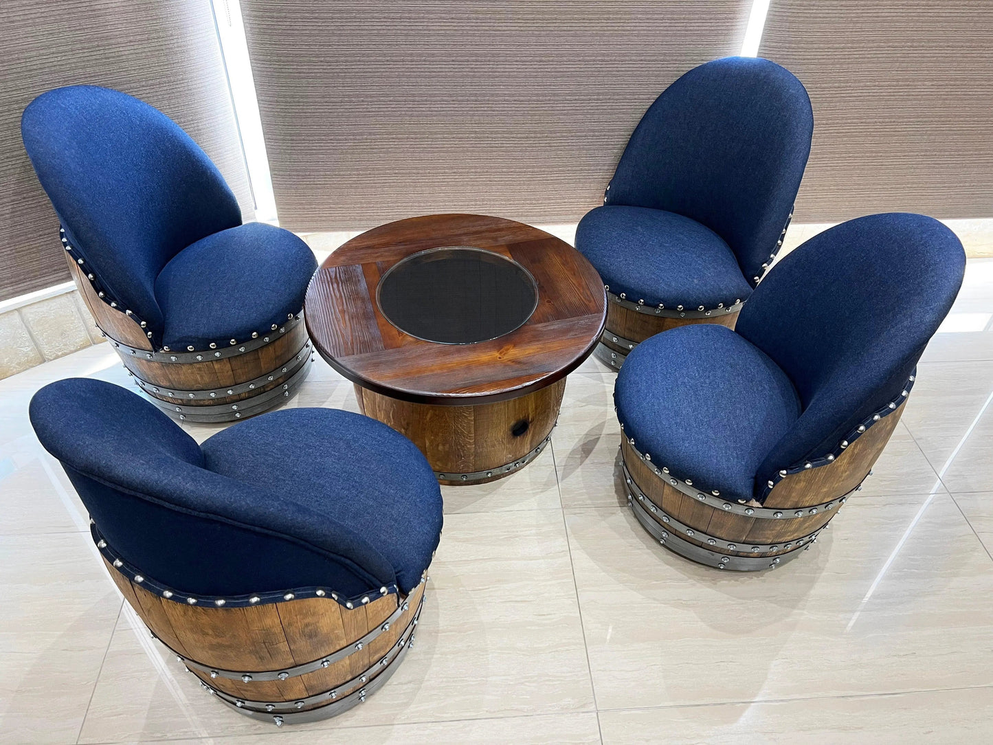 Mid-Barrel Coffee Table with Removable Glass Top