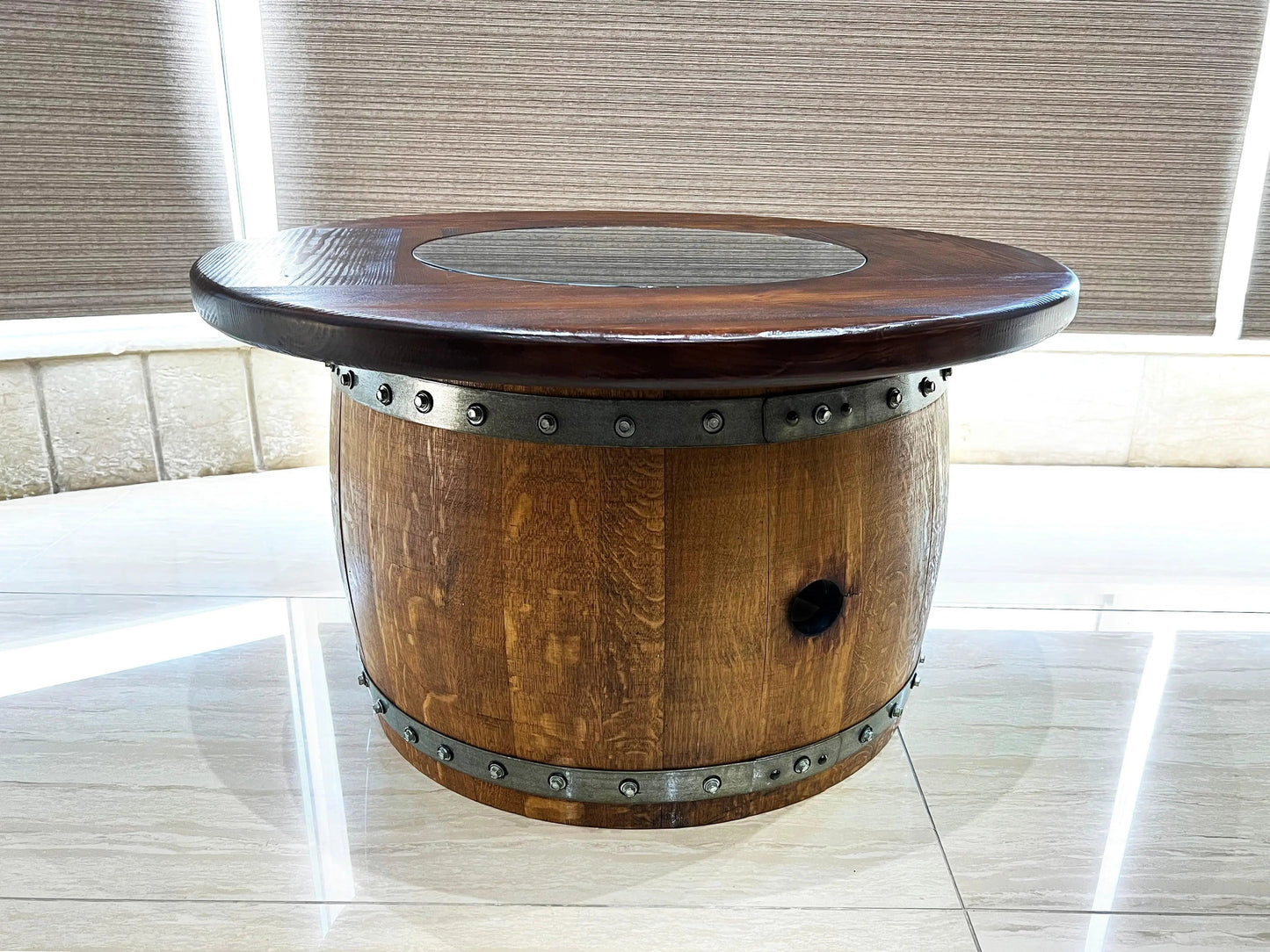 Mid-Barrel Coffee Table with Removable Glass Top