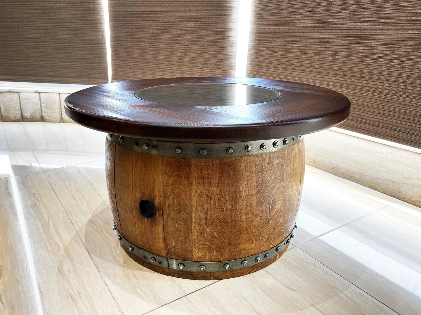 Mid-Barrel Coffee Table with Removable Glass Top