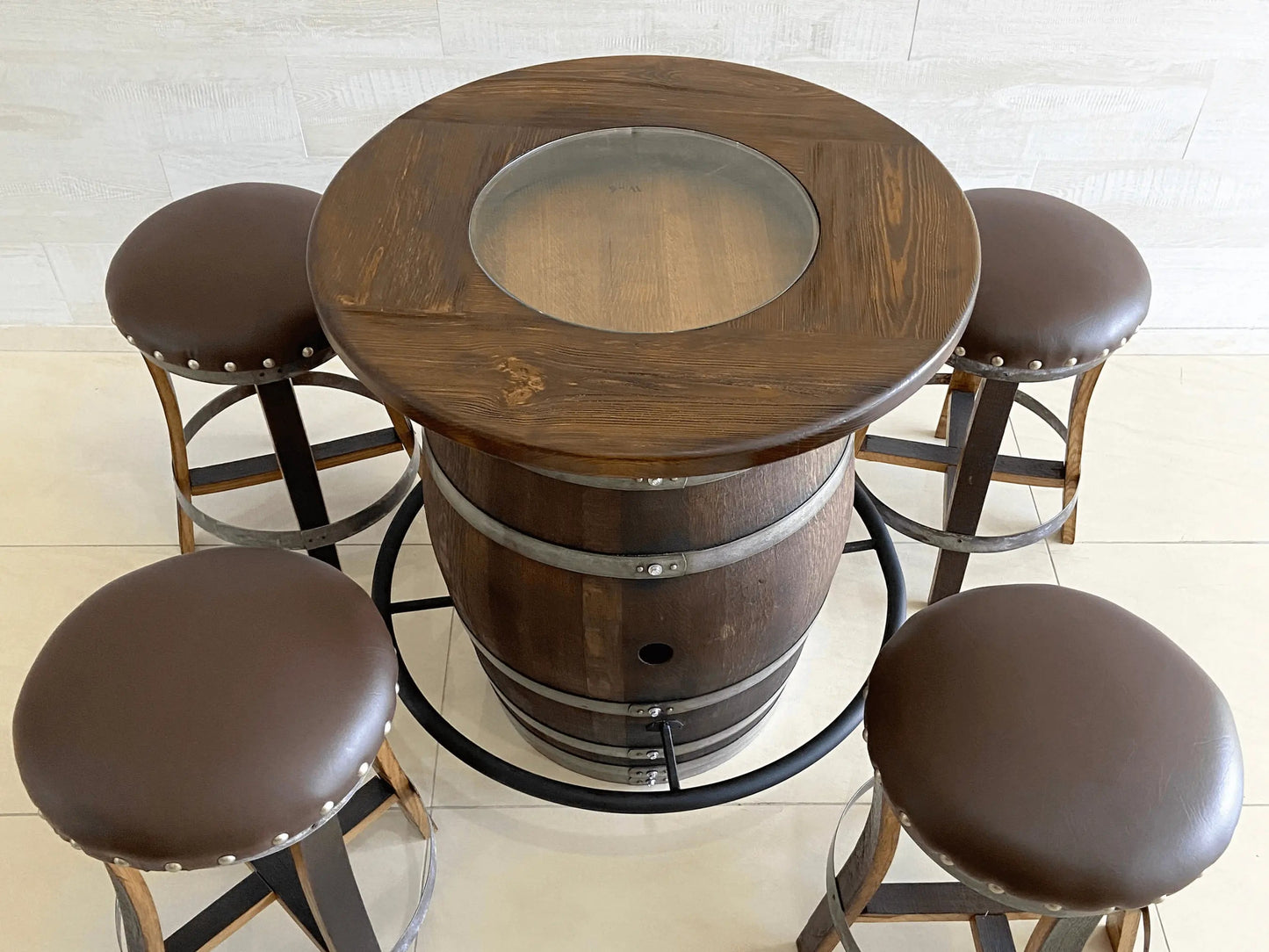 Whiskey Barrel Table Top with Glass Center