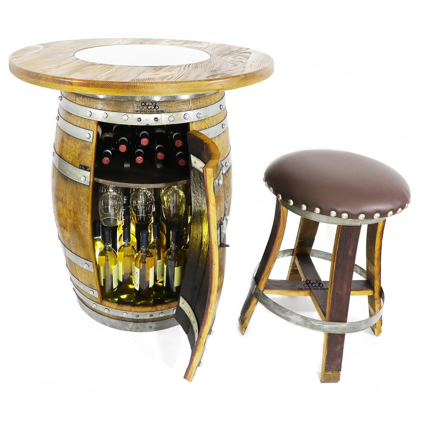 Whiskey Barrel Table Top with Glass Center