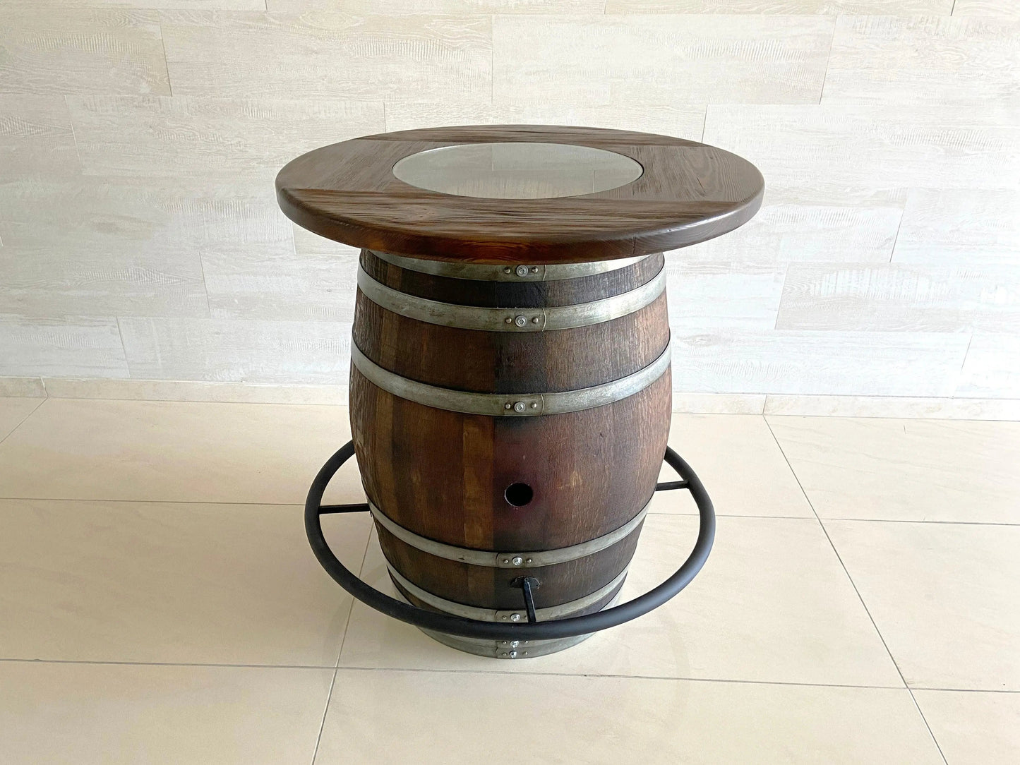 Oak Wine Barrel Whiskey Bistro Pub Table Set