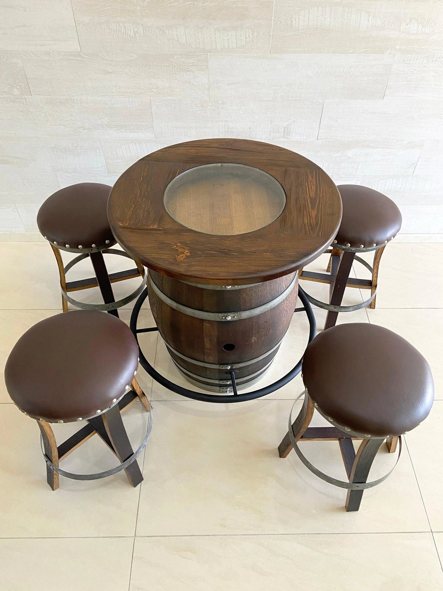 Oak Wine Barrel Whiskey Bistro Pub Table Set