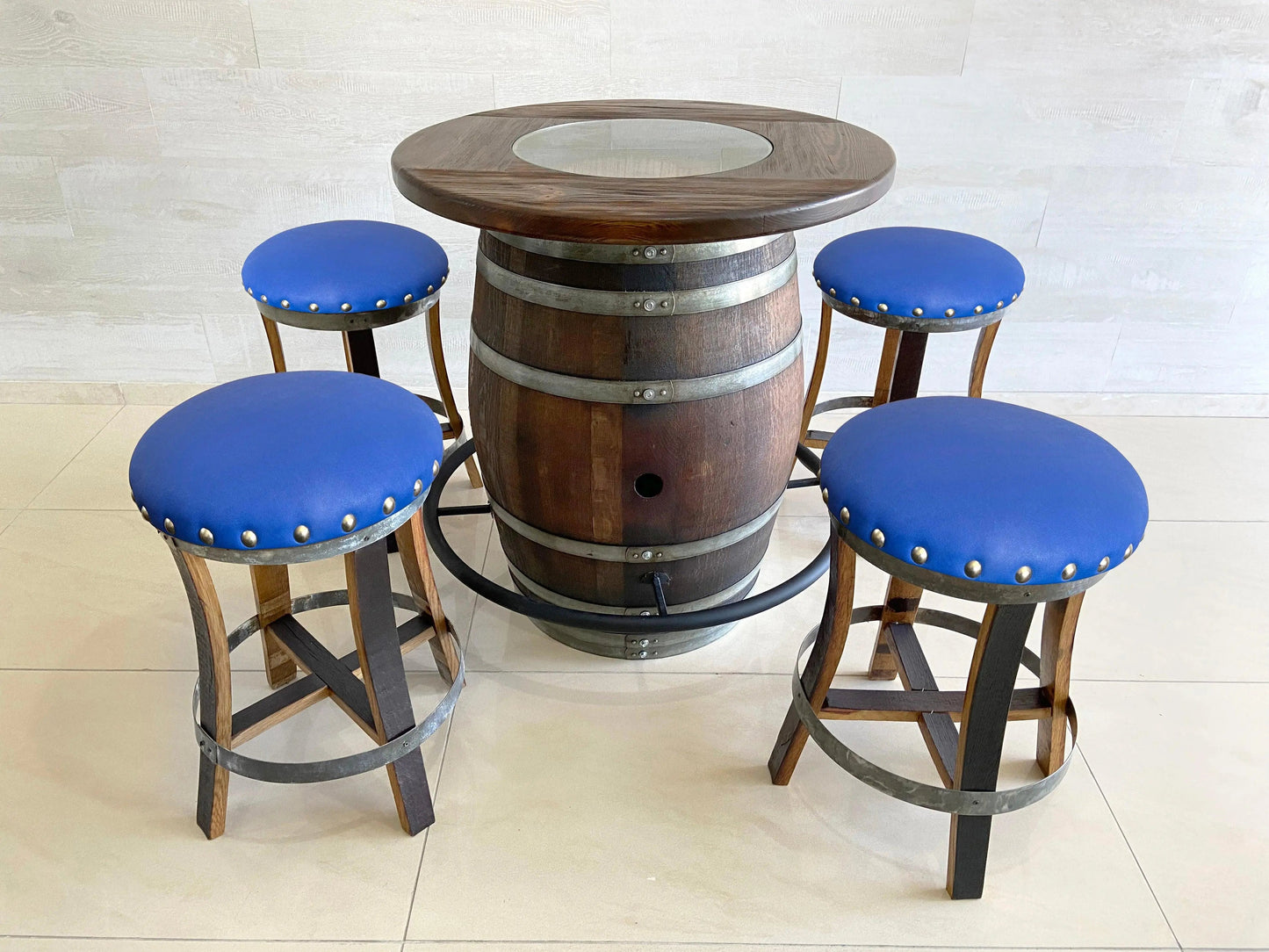 Oak Wine Barrel Whiskey Bistro Pub Table Set