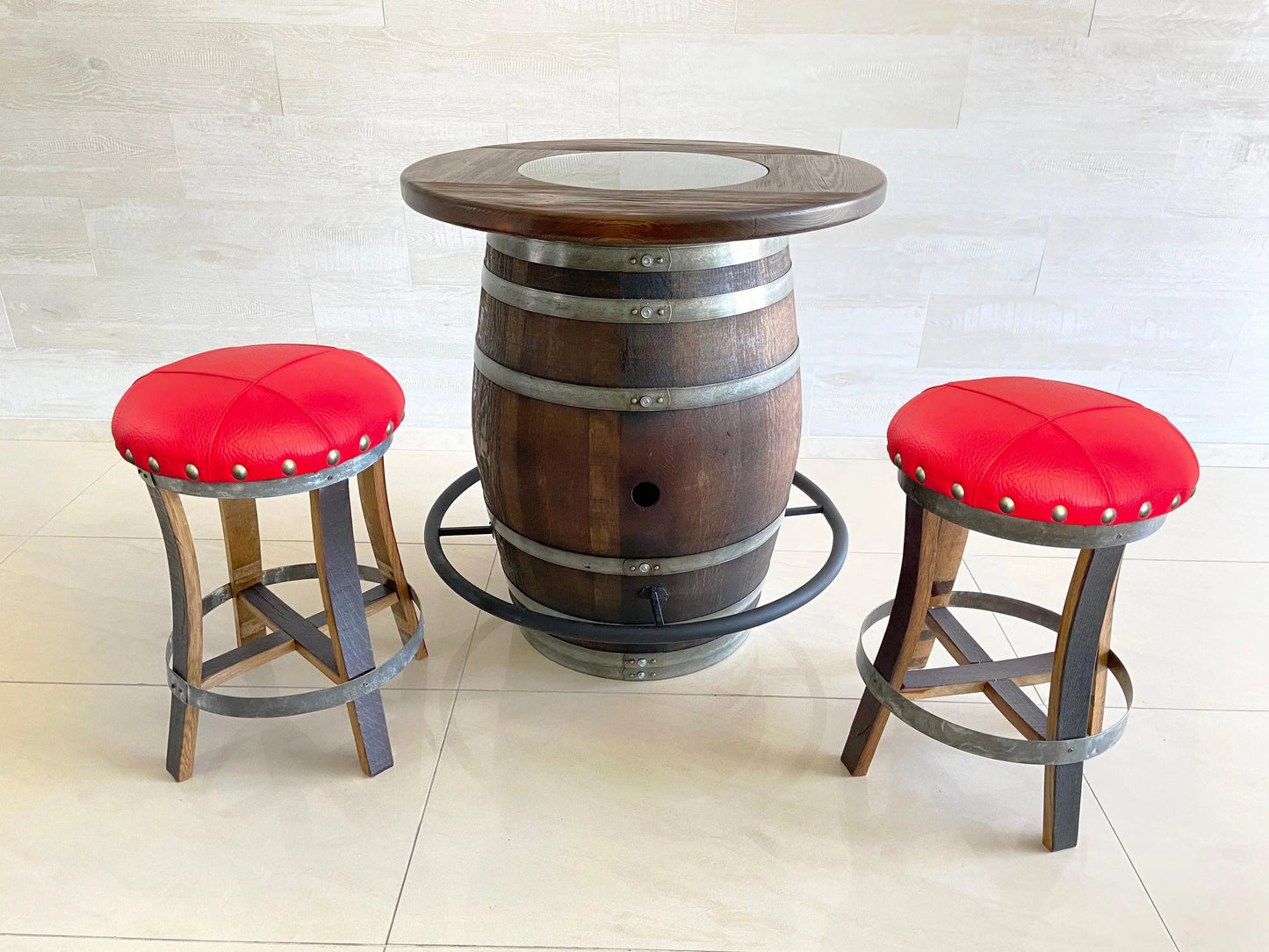 Oak Wine Barrel Whiskey Bistro Pub Table Set