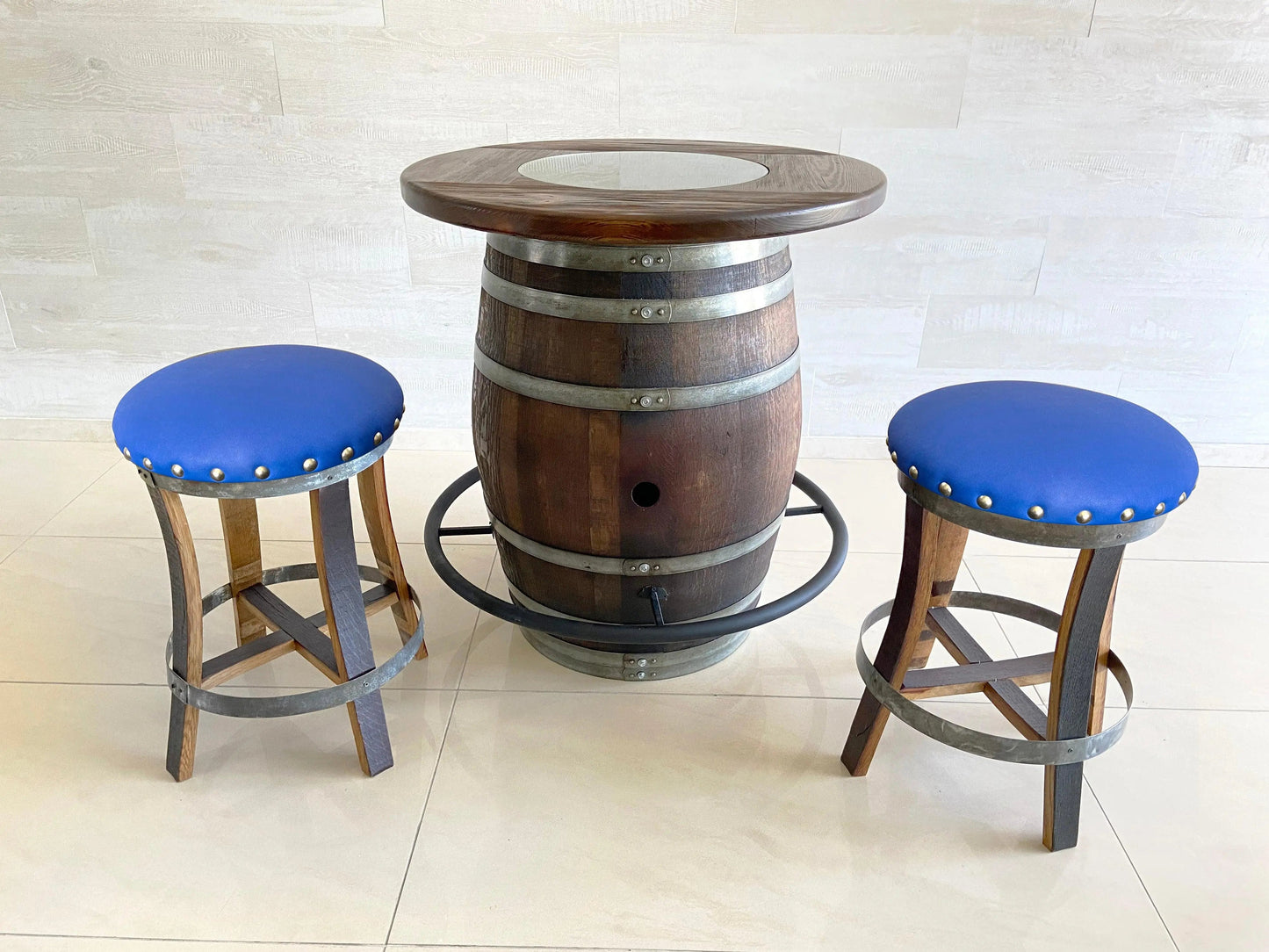 Oak Wine Barrel Whiskey Bistro Pub Table Set