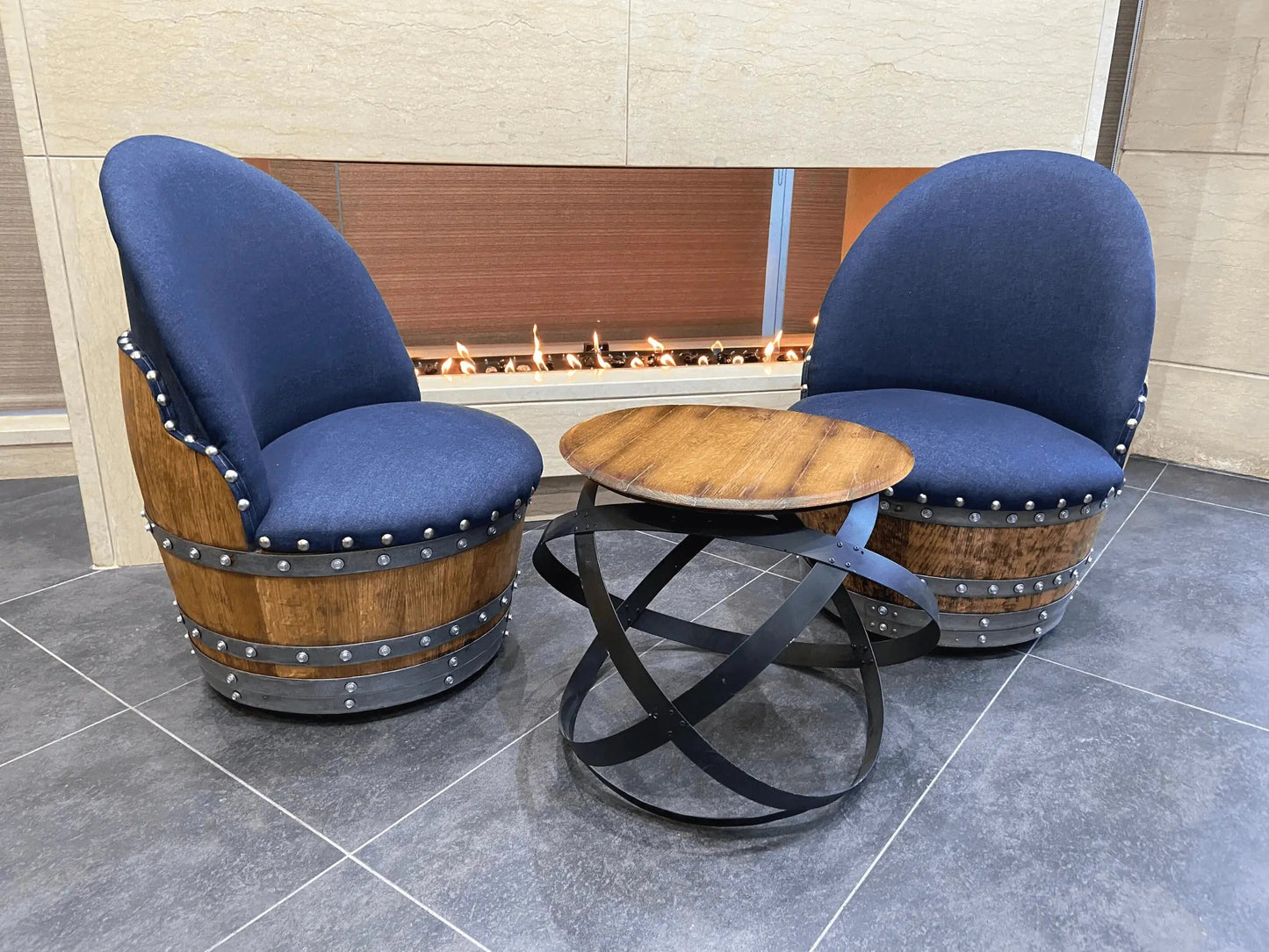 Dark Navy Blue Oak Barrel Chair