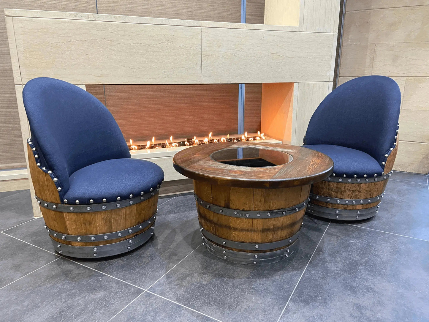 Dark Navy Blue Oak Barrel Chair
