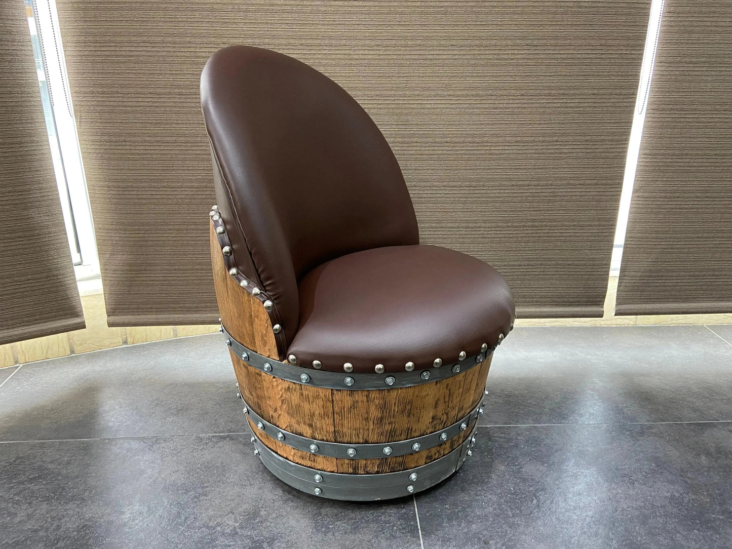 Brown Oak Barrel Chair