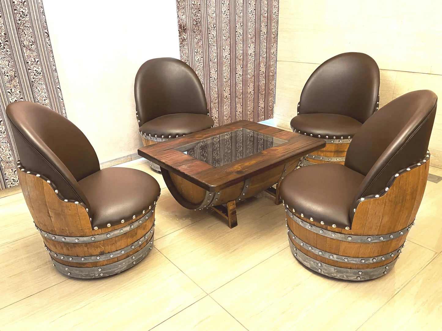 Brown Oak Barrel Chair