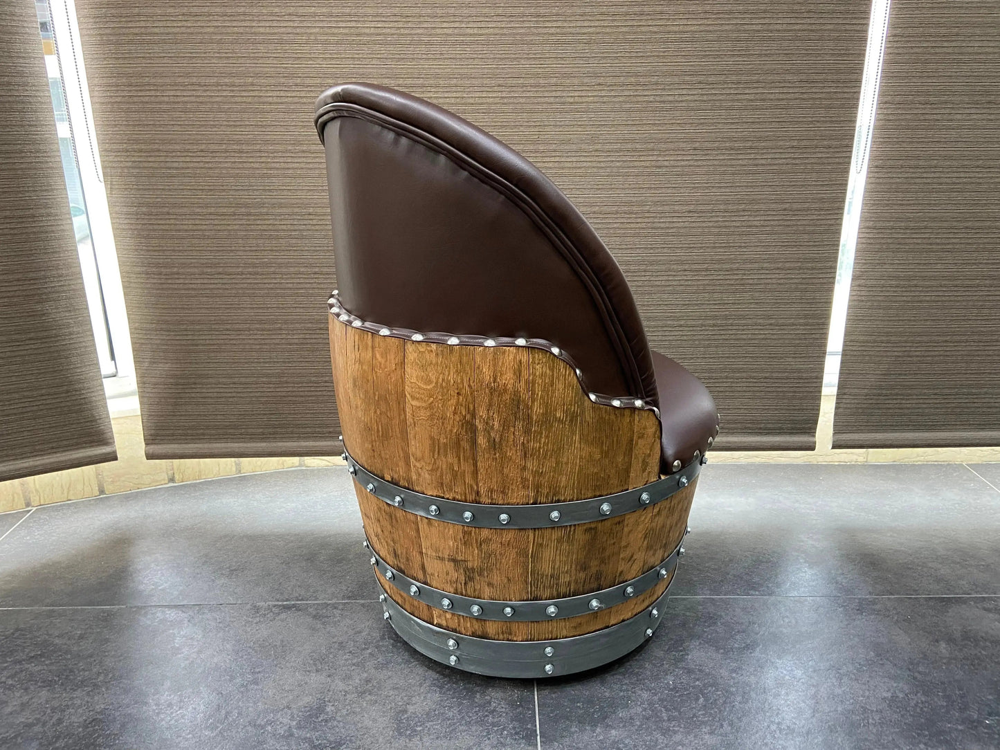 Brown Oak Barrel Chair