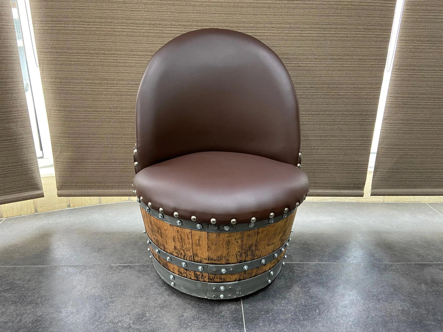 Brown Oak Barrel Chair