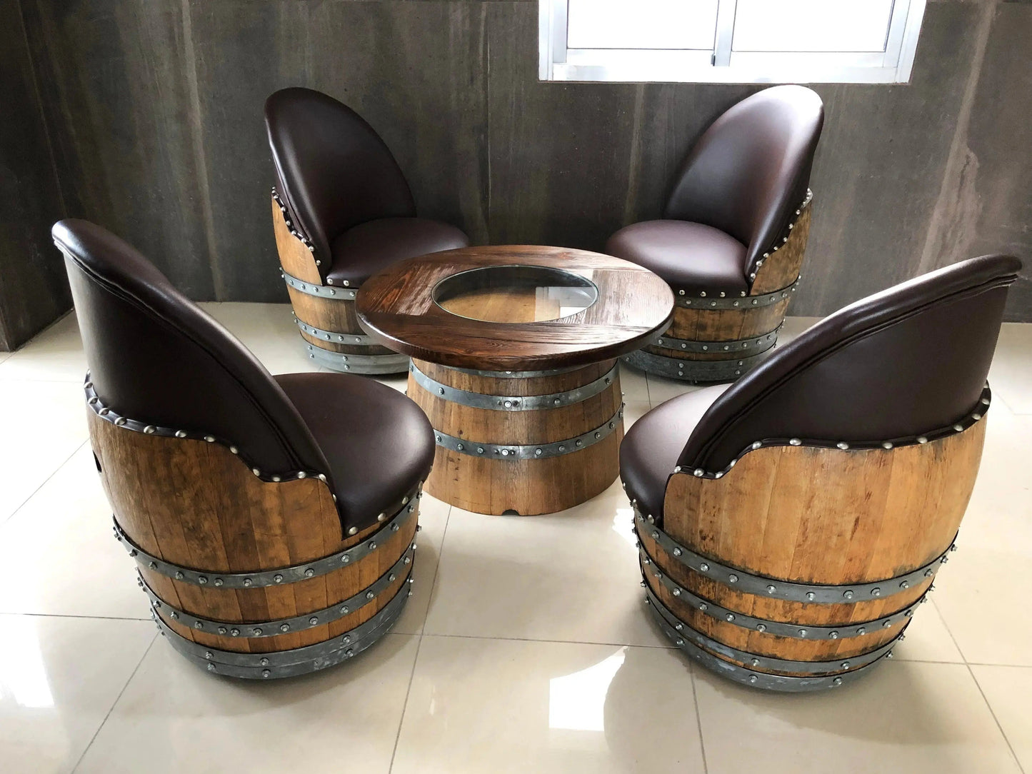 Brown Oak Barrel Chair
